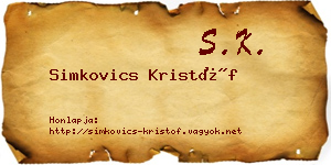 Simkovics Kristóf névjegykártya